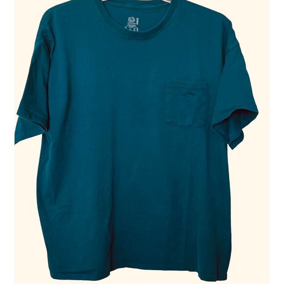 FRUIT OF THE LOOM SHORT SLV HEAVYWEIGHT T-SHIRT, MENS-2XL-DARK TEAL BLUE, POCKET - Picture 1 of 9